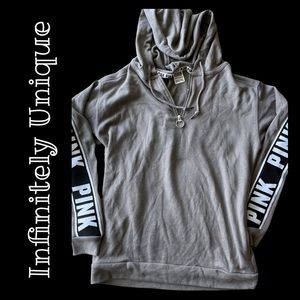 💟PINK Tan long sleeve logo hoodie-XS